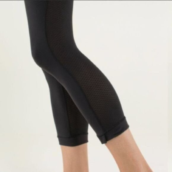 Lululemon‎ Journey Crop Black Yellow Mesh Leggings S Small 4 - Picture 4 of 14